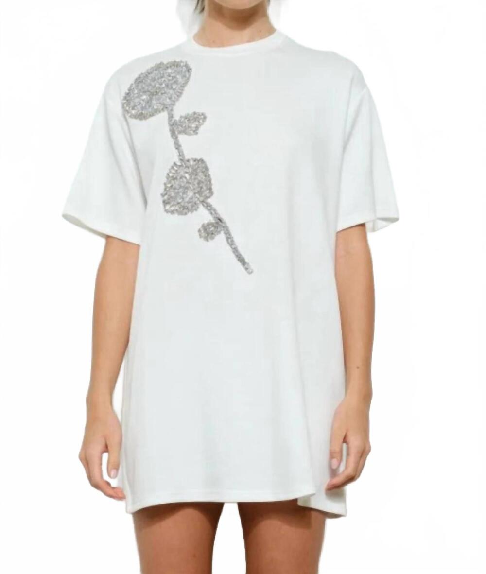 NEW INA FASHION yanira embellished flower t-shirt dress in white